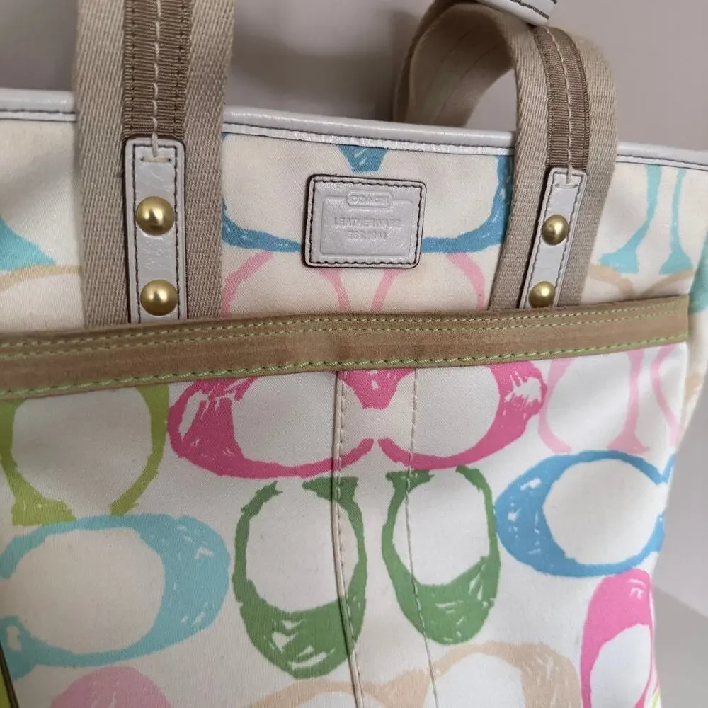 Coach Hamptons Rainbow Pastel Signature Scribble Tote Bag Purse Y2K Style 247 - Picture 4 of 15